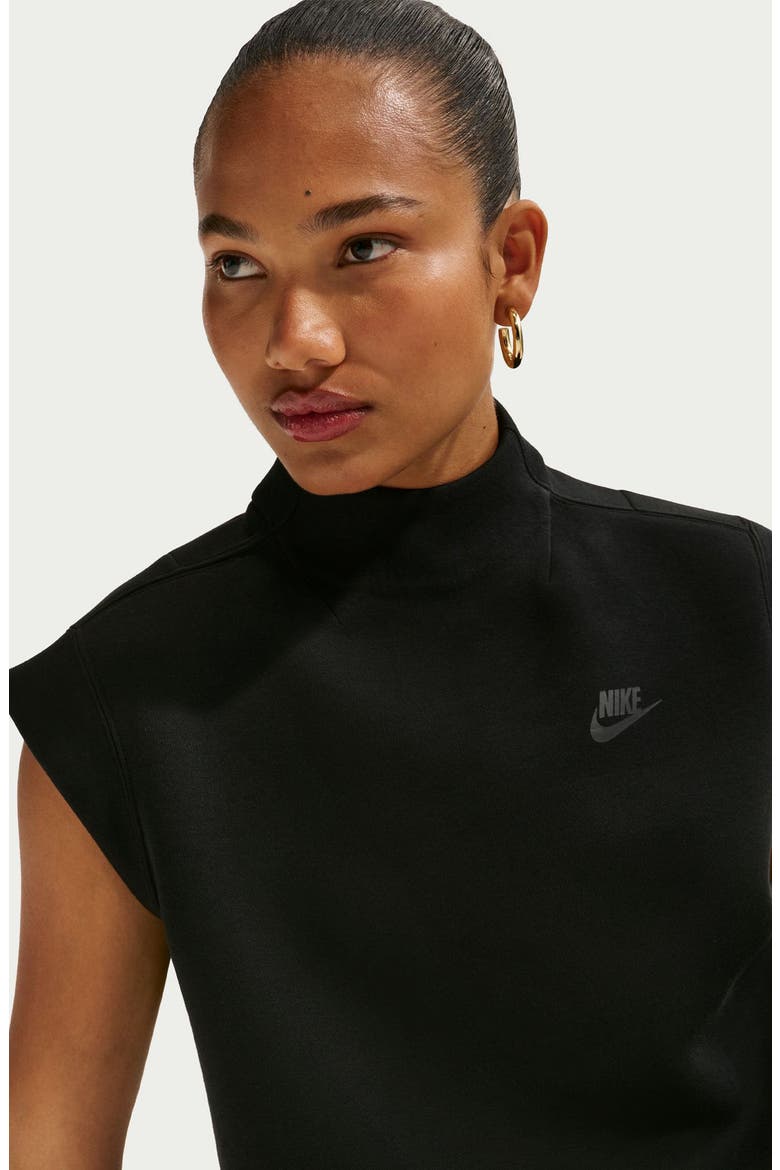 Crop Cap Sleeve Cotton Blend Tech Fleece Top, Alternate, color, BLACK/ BLACK