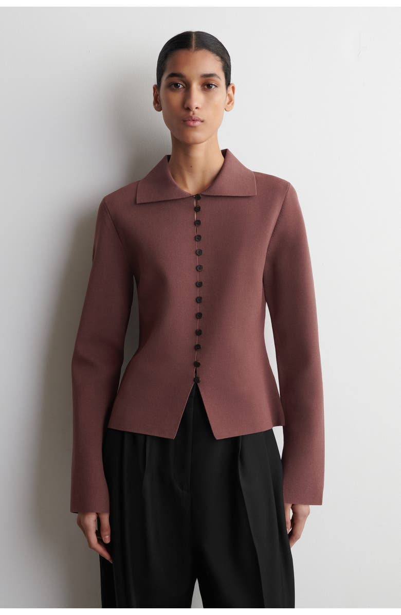 COS Waisted Milano-Knit Cardigan, Main, color, Rust Brown