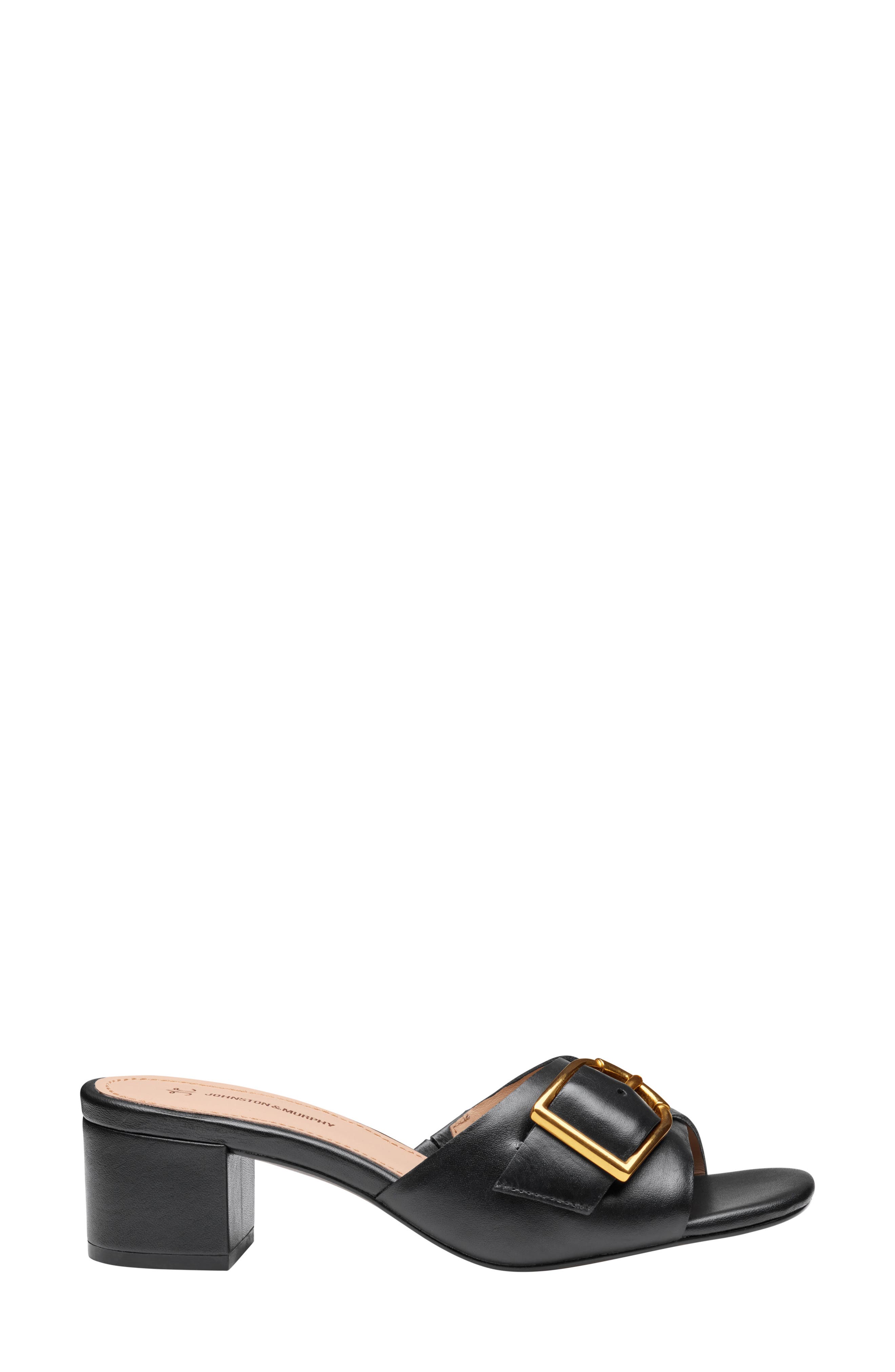 Johnston & Murphy Edith Buckle Slide Sandal, Alternate, color, Black Glove Leather