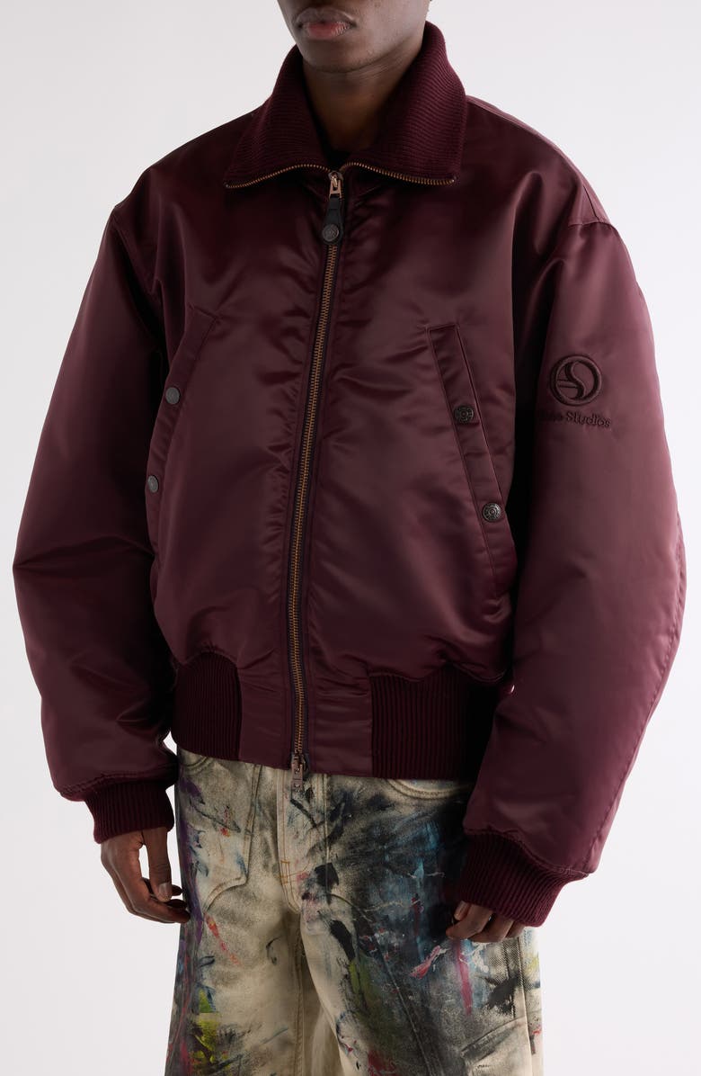 Acne Studios Olievo Technical Bomber Jacket, Alternate, color, Burgundy