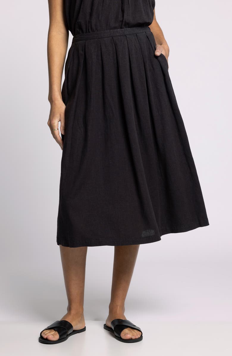 Thread & Supply Lydia Pleated Linen Blend Midi Skirt, Alternate, color, Obsidian