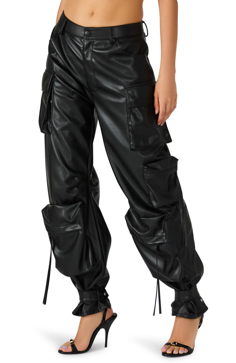 Steve Madden Duo Faux Leather Wide Leg Cargo Pants, Alternate, color, Black