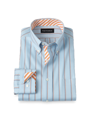 Paul Fredrick Cotton Buttondown Collar Broadcloth Classic Contrast Trim Button Cuff Long Sleeve Shirt