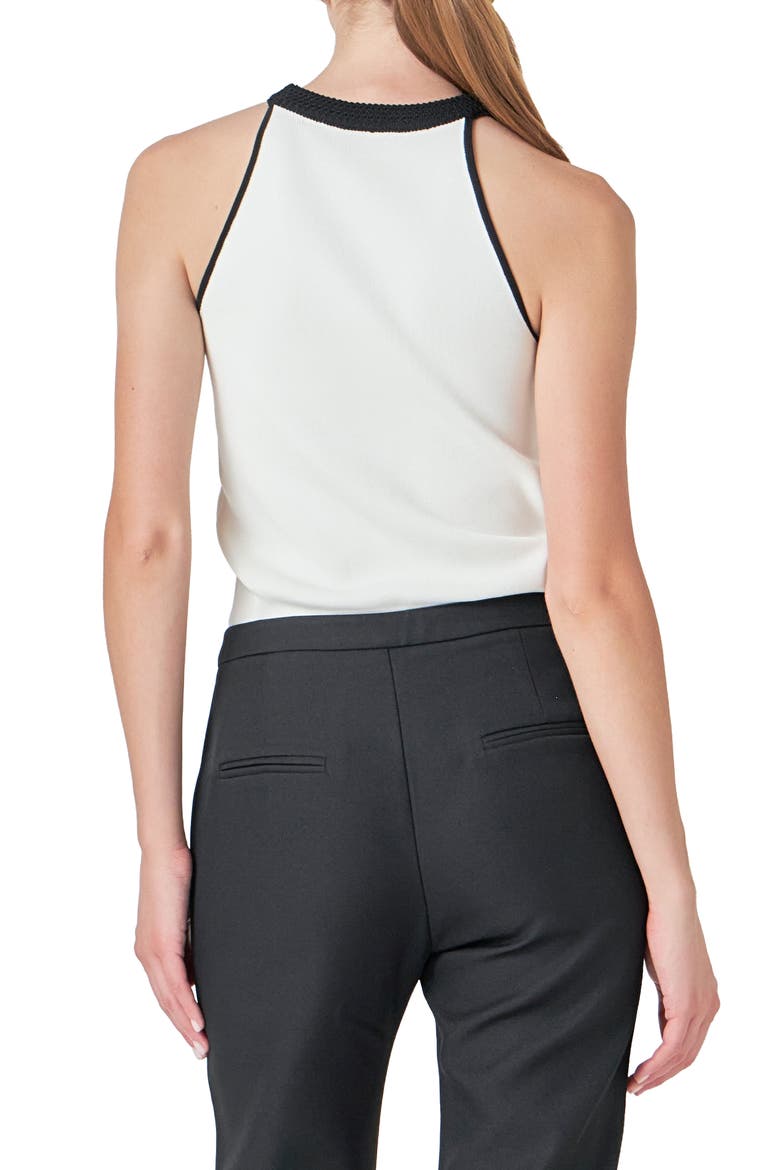 Contrast Detail Sleeveless Top, Alternate, color, WHITE/ BLACK