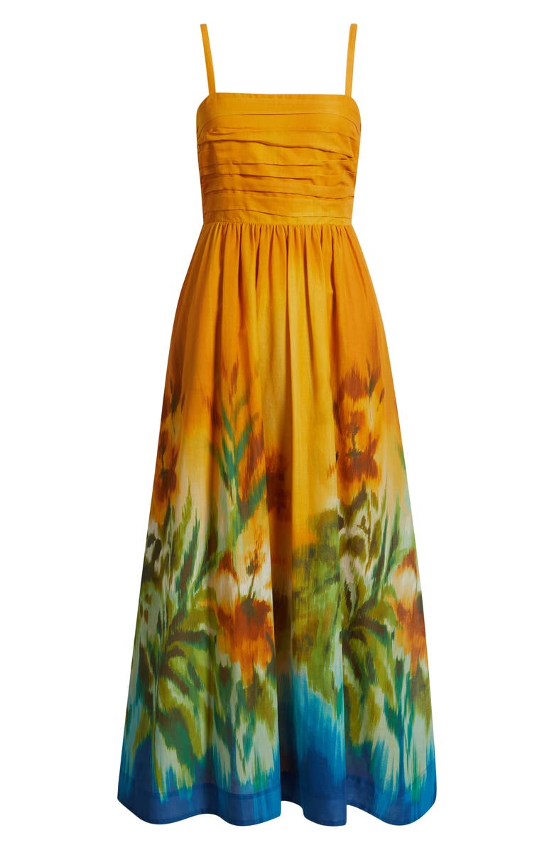 Tahari ASL Placed Foral Cotton Dress, Alternate, color, Mustard Haze