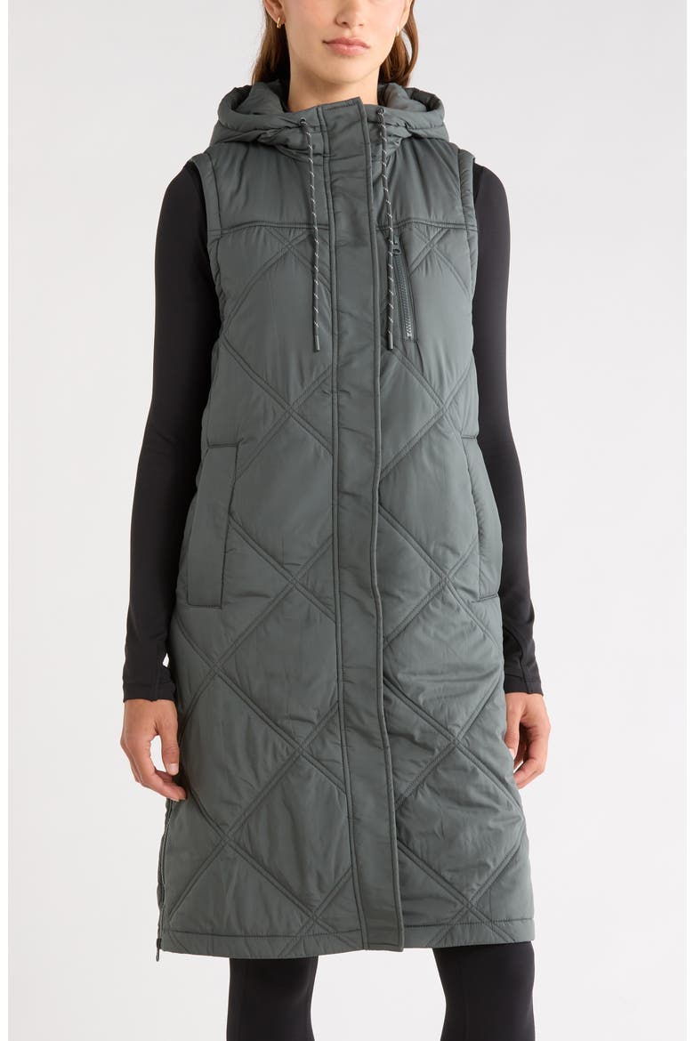 Long Hooded Puffer Vest, Alternate, color, GREEN URBAN