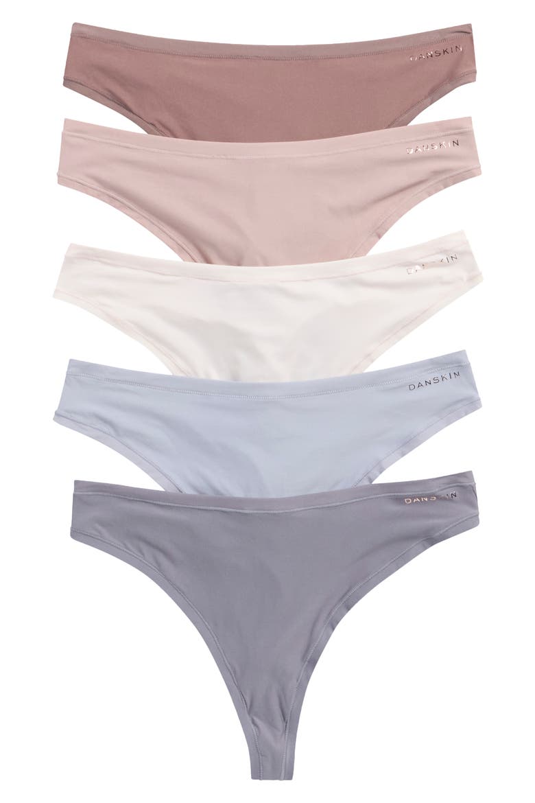 5-Pack Thong Panties, Main, color, SLATE/ FOG/ IVORY/ FIG/ GARNET