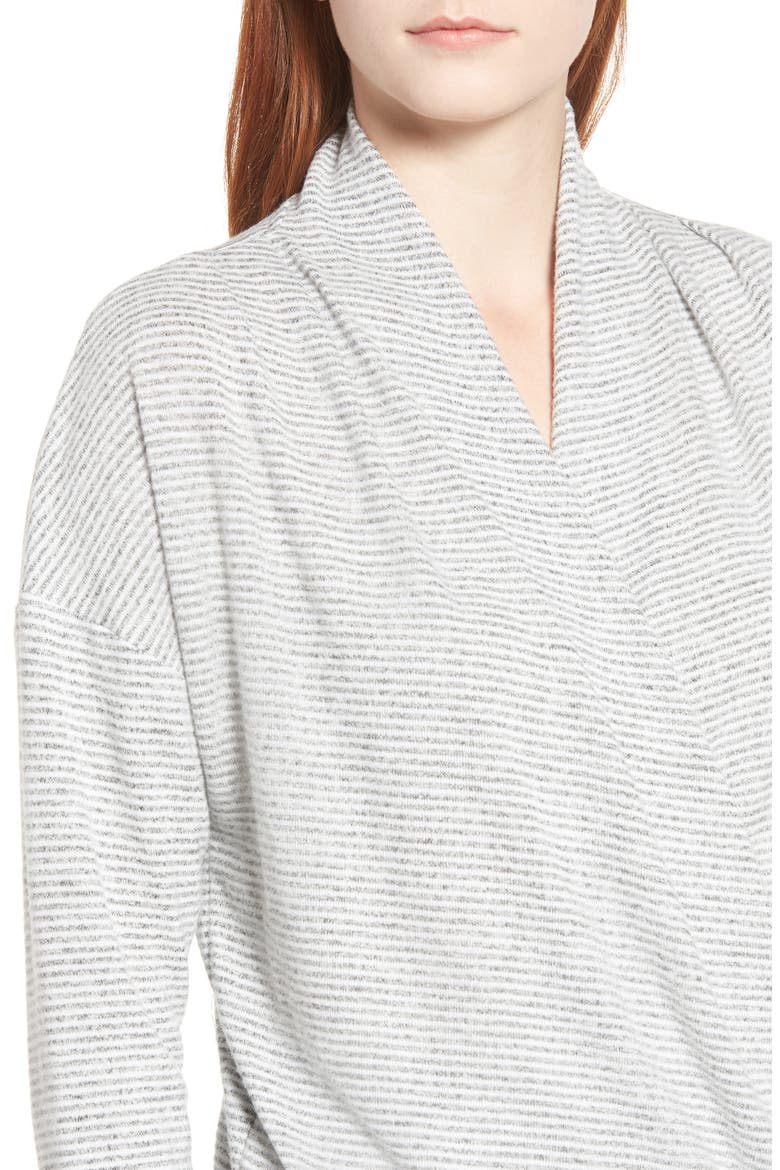 Gibson x Living in Yellow Diana Cozy Knit Wrap Top (Nordstrom Exclusive), Alternate, color, GREY/ IVORY
