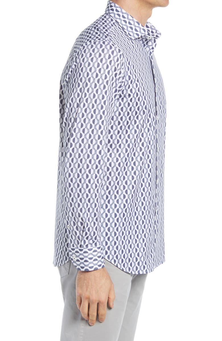 Bugatchi Tech Geometric Knit Stretch Cotton Button-Up Shirt, Alternate, color, 