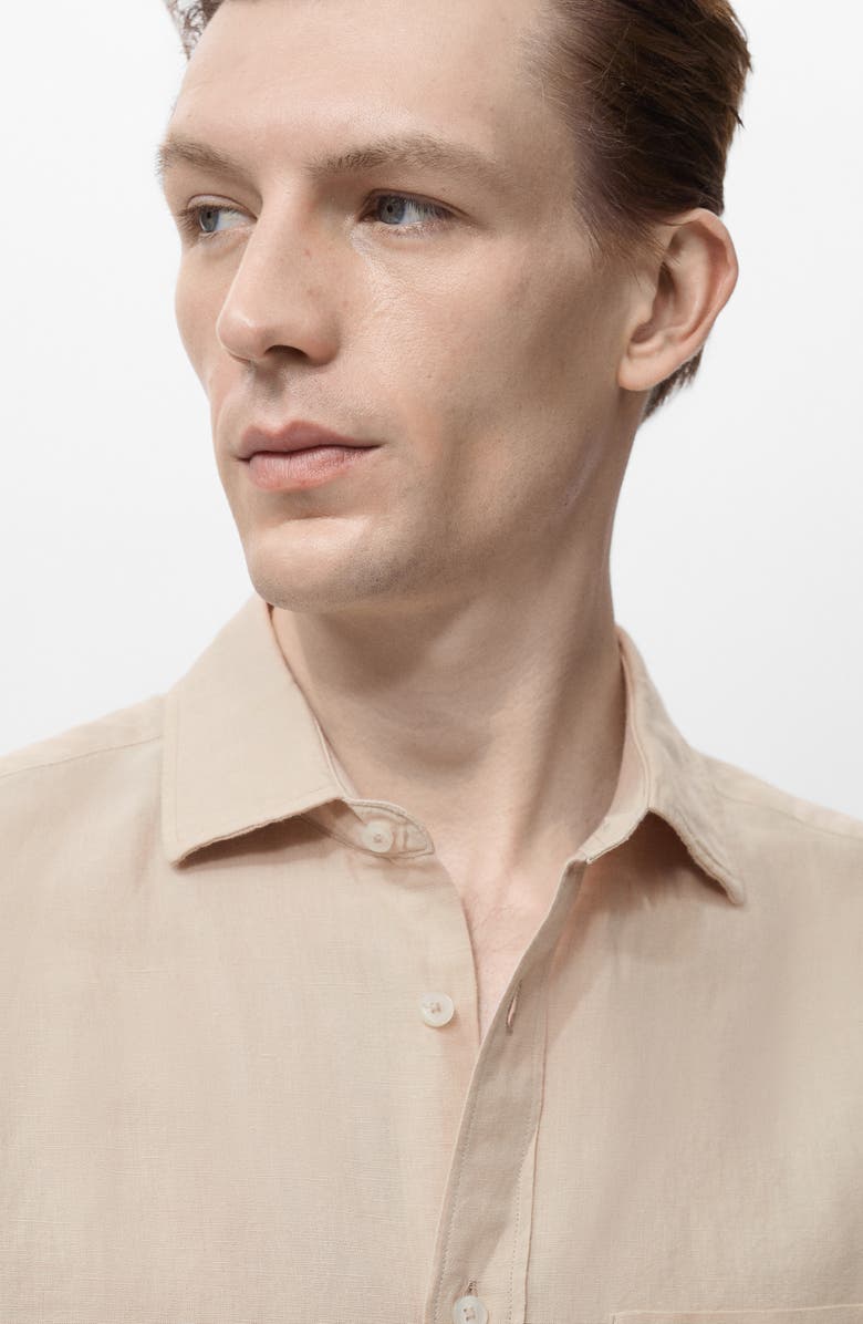 MANGO Classic Fit Linen & Cotton Button-Up Shirt, Alternate, color, Sand