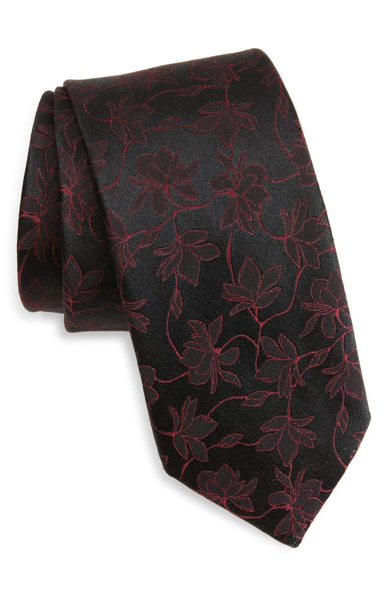 Nordstrom Hunten Floral Silk Tie, Main, color, Burgundy
