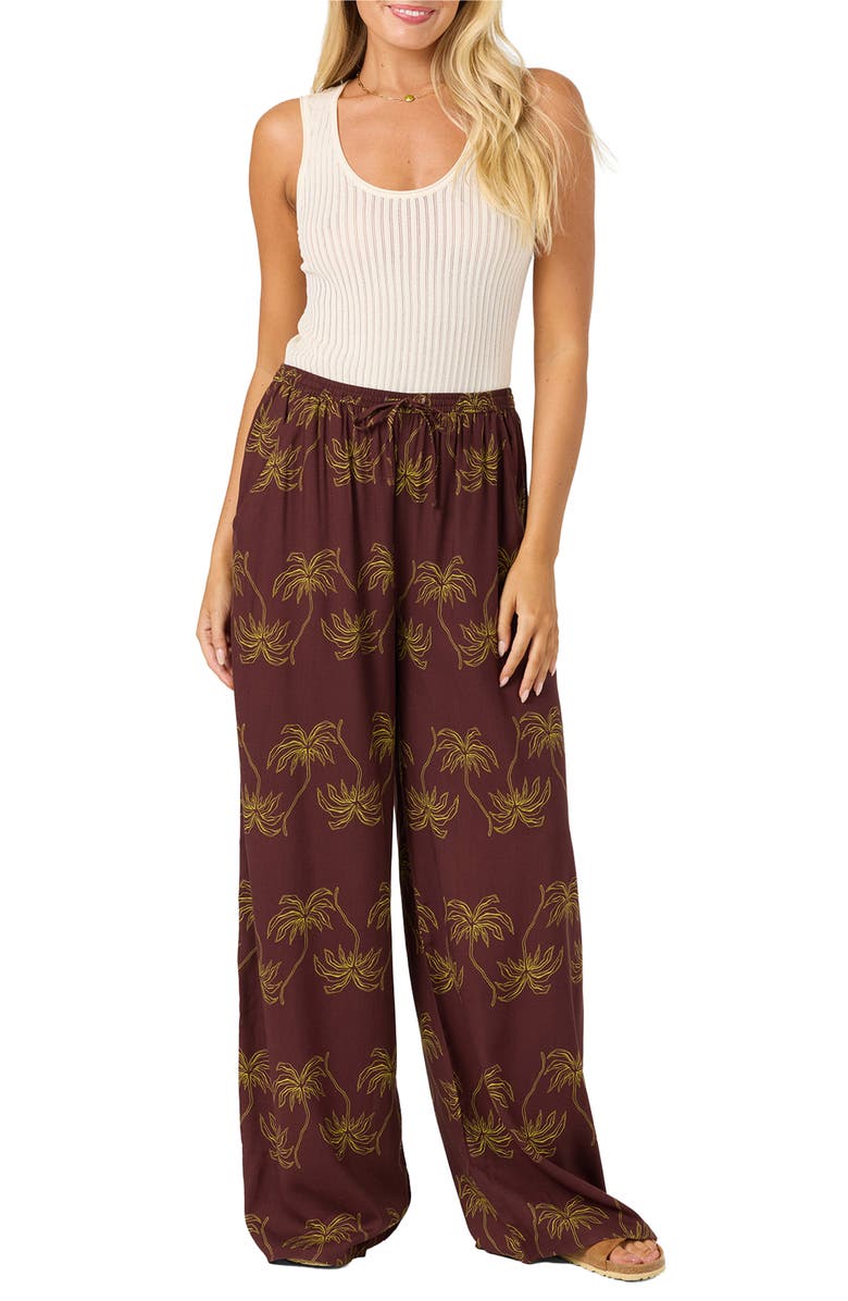 O'Neill Rosalie Palm Stripe Pants, Alternate, color, Chocolate