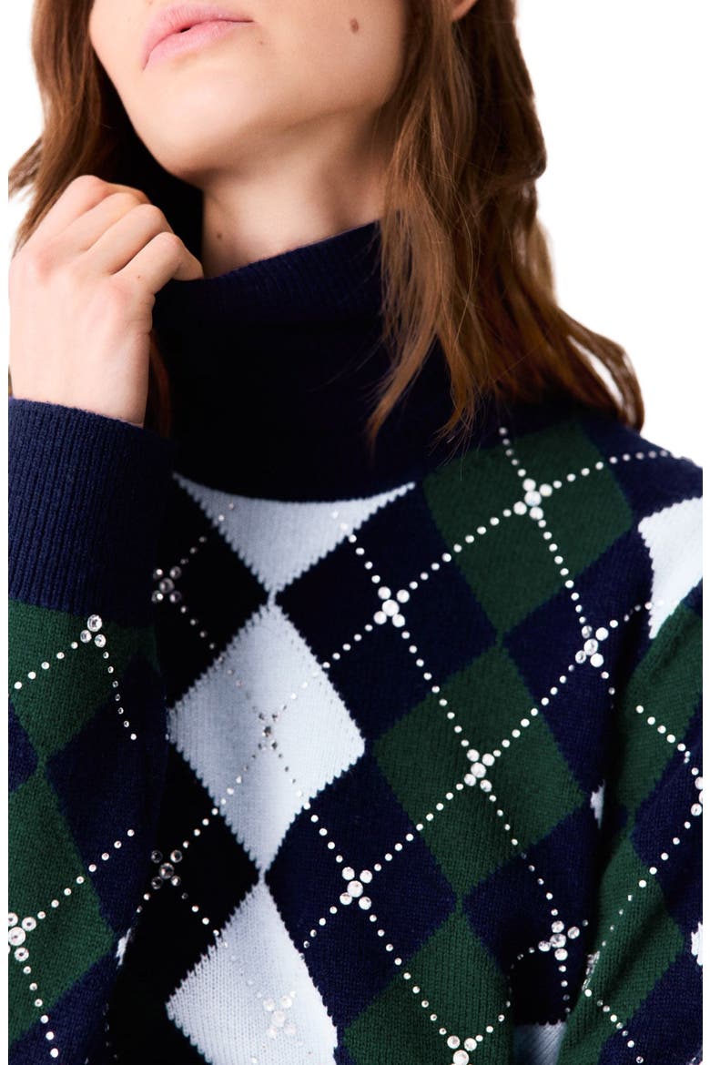 Argyle sweater with rhinestones, Alternate, color, Navy/green