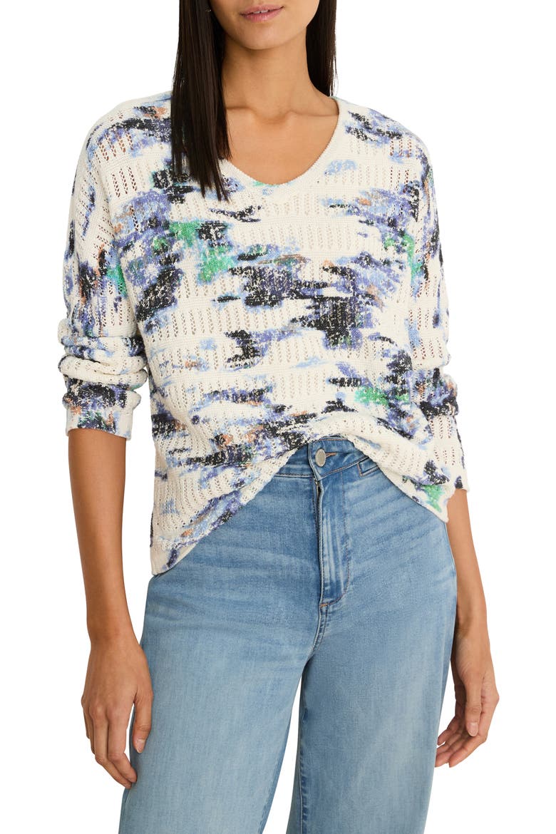 Water Lilies Pointelle Sweater, Main, color, BLUE MULTI