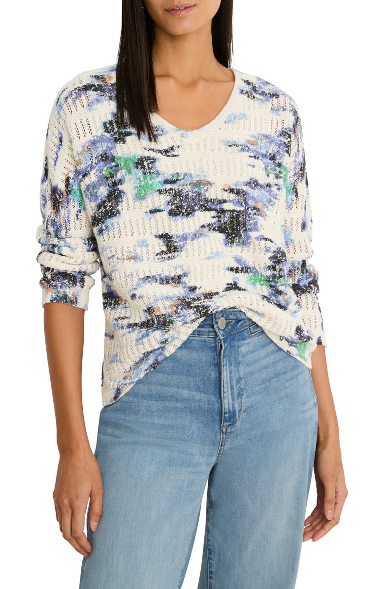NIC+ZOE Water Lilies Pointelle Sweater, Main, color, Blue Multi