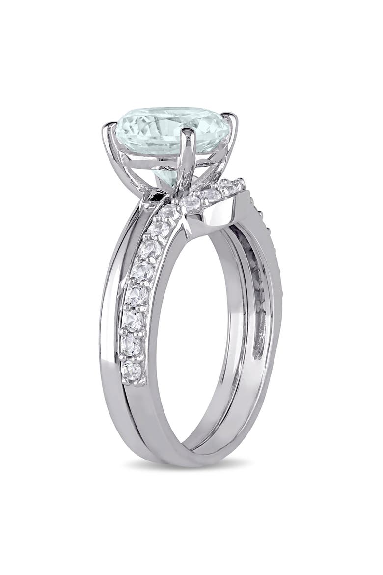Aquamarine Solitaire Bridal Ring Set 10k, Alternate, color, Aquamarine