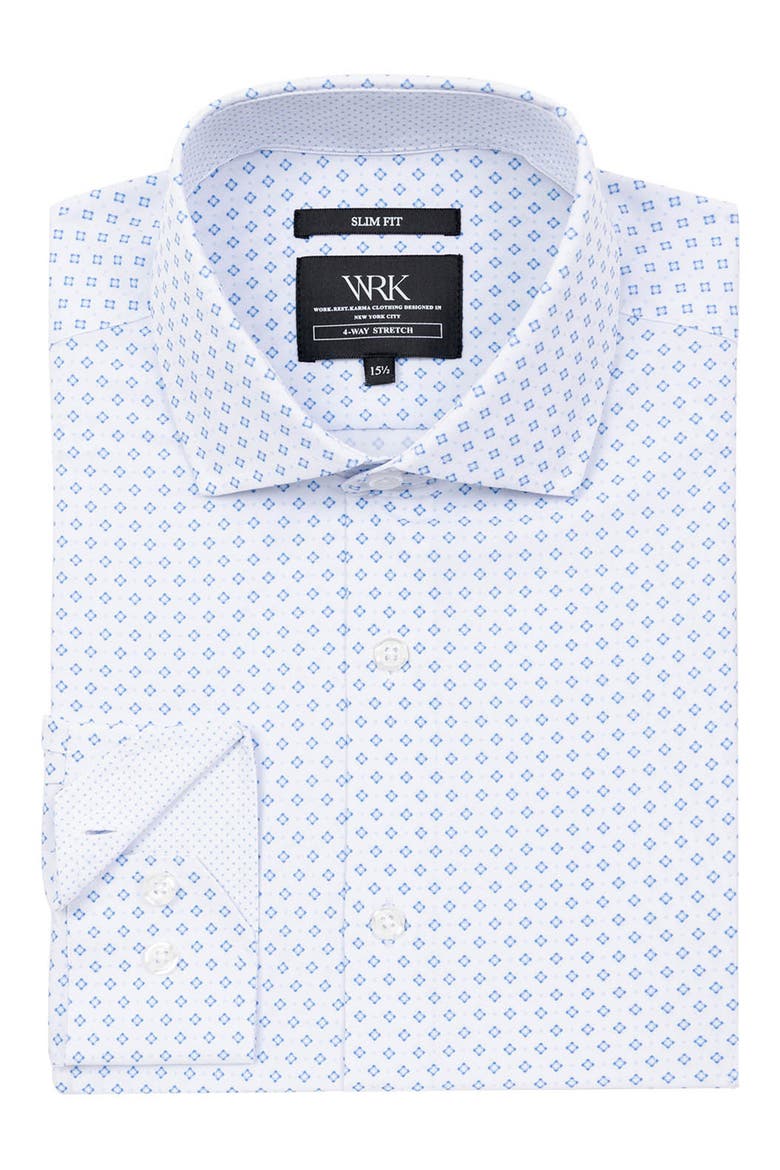 Regular Fit Dash Print Performance Dress Shirt, Alternate, color, WHITE/ BLUE