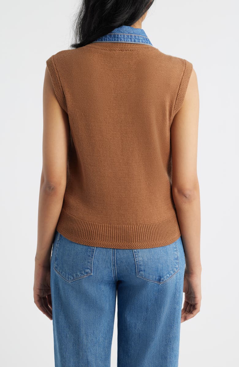 Wit & Wisdom Mixed Media Removable Bow Neck Sweater, Alternate, color, Sahara Sand/ Blue