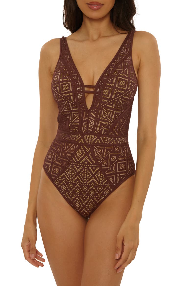 Keyhole One-Piece Swimsuit, Main, color, MOCHA/ TAN