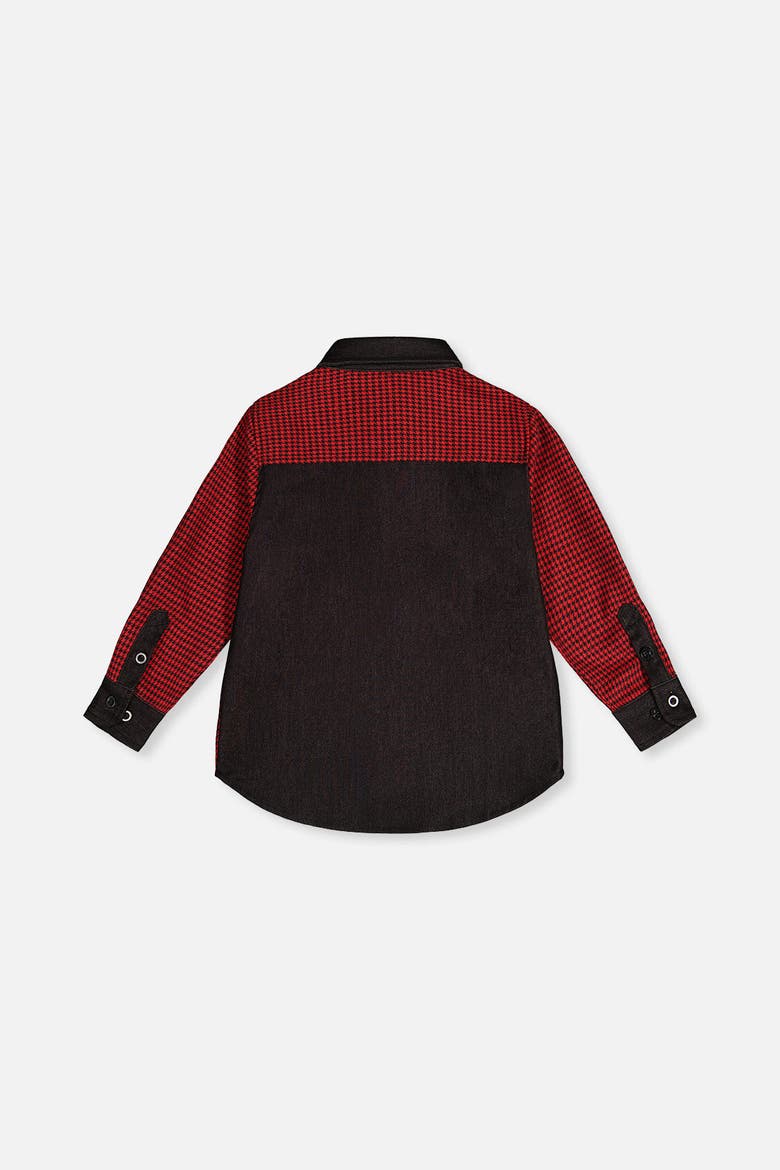Button Down Houndstooth Chambray Detail Shirt, Alternate, color, Black and Red Houndstooth
