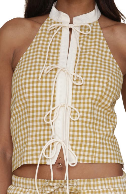 Avec Les Filles Tie Front Gingham Top In Olio Gingham