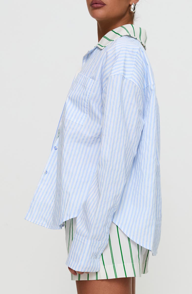 Princess Polly Get The Picture Mixed Stripe Recycled Cotton Button-Up Shirt, Alternate, color, Blue