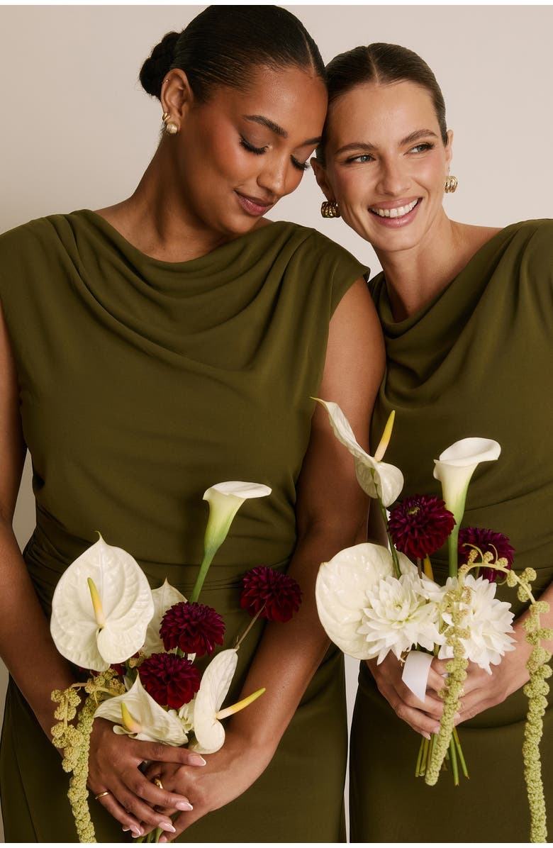 Six Stories Cowl Gathered Short Sleeve Bridesmaid, Alternate, color, Fern