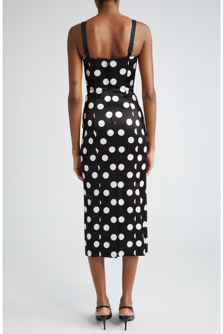 Polka Dot Ruched Satin Sheath Dress, Alternate, color, HNL2WPOIS BCO FDO.NERO