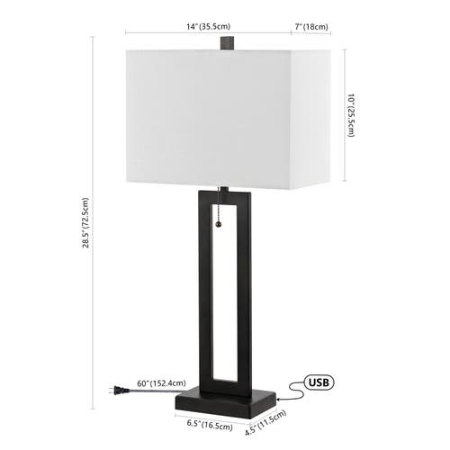 Jonathan Y Sabrina 28.5" Vintage Industrial Iron Led Table Lamp With Pull-chain And Usb Charging Por In Black