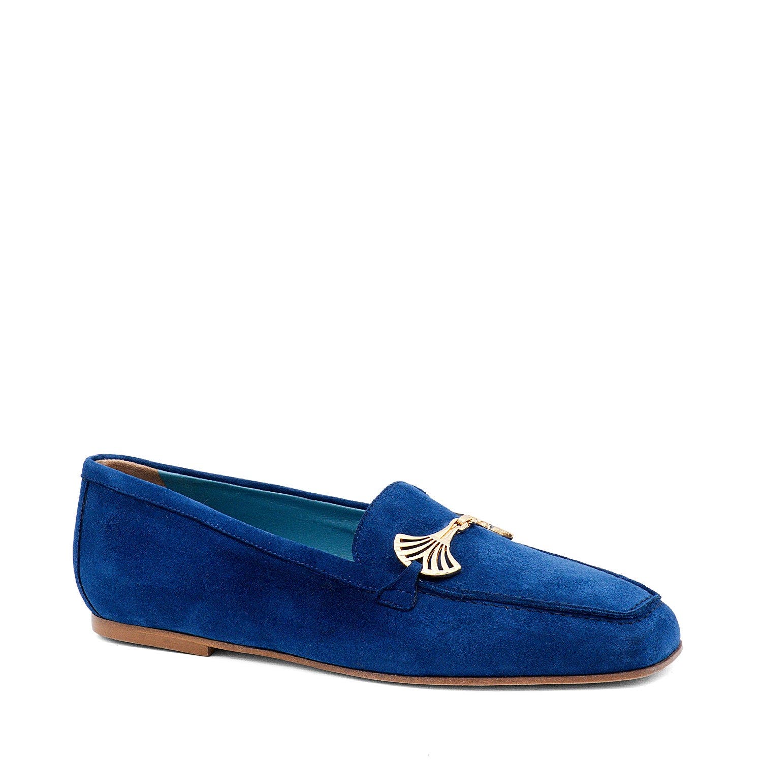 Valentina Rangoni Bazar Flat, Main, color, Blue Suede, Gold Ornament