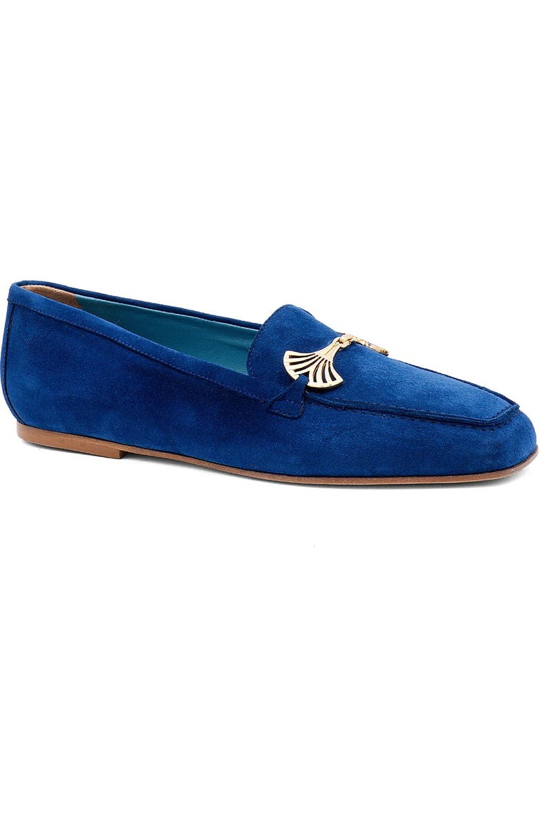 Valentina Rangoni Bazar Flat, Main, color, Blue Suede, Gold Ornament