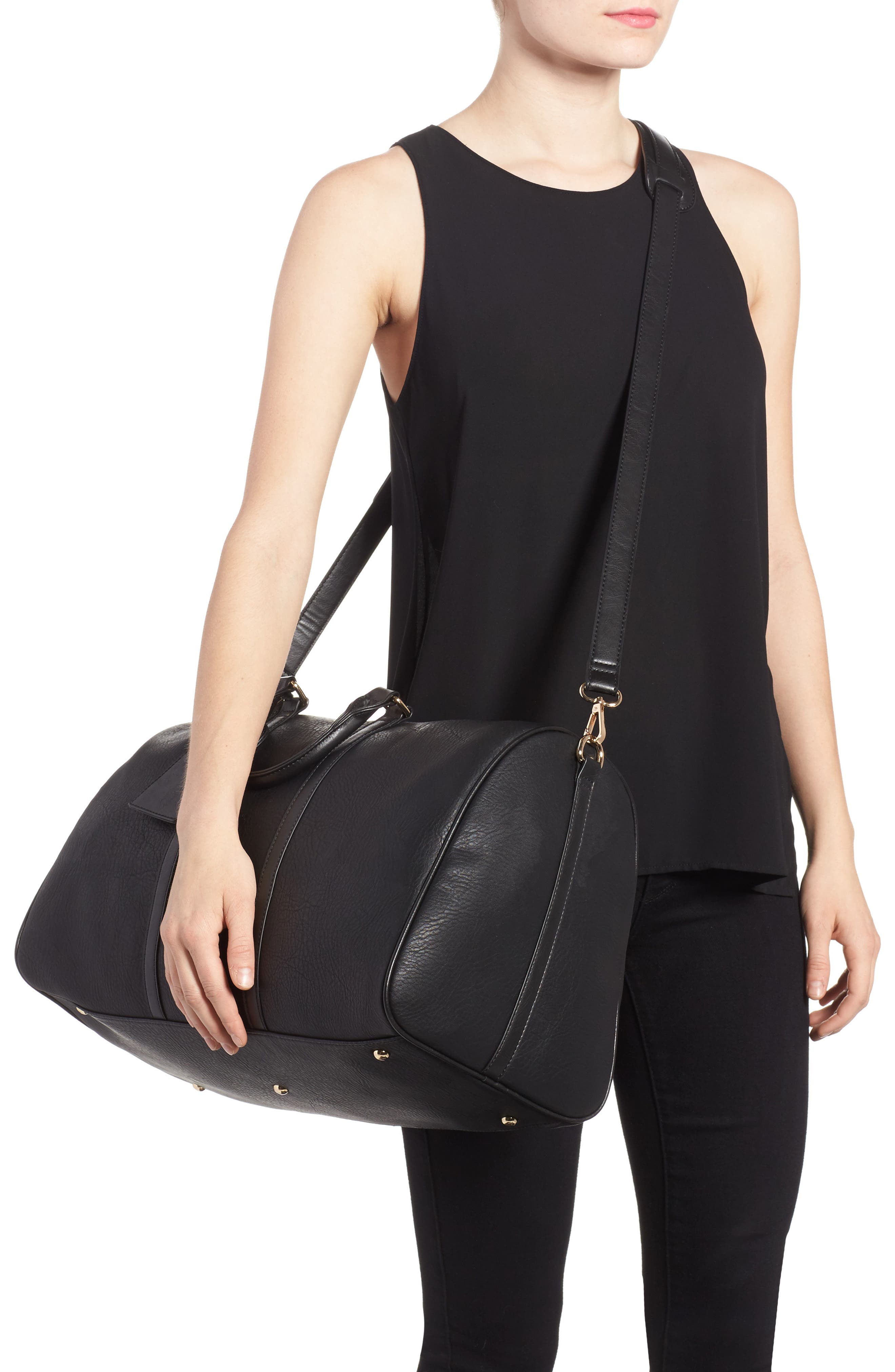 Cassidy Faux Leather Duffle Bag, Alternate, color, NEW BLACK