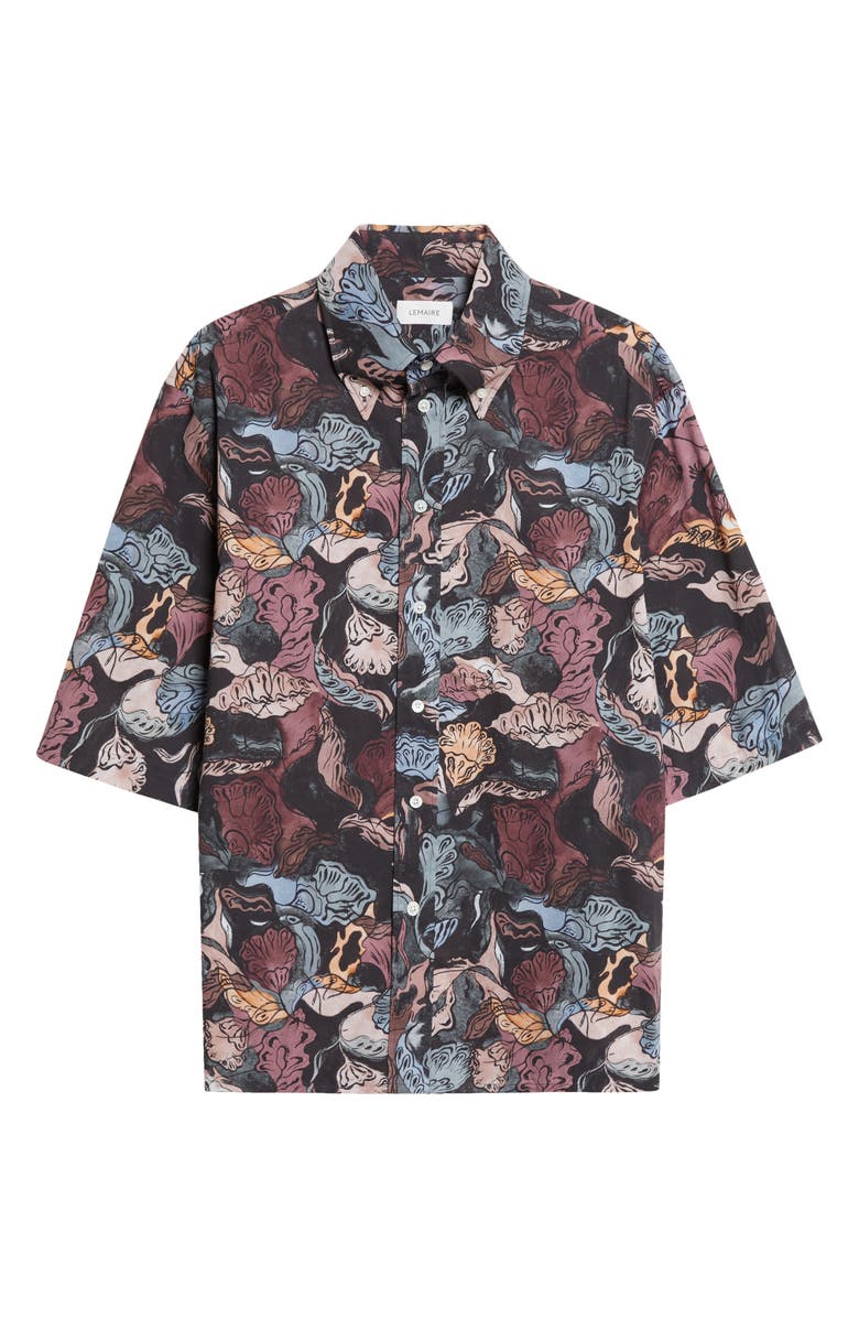 Lemaire Floral Short Sleeve Button-Down Shirt, Alternate, color, Black / Plum