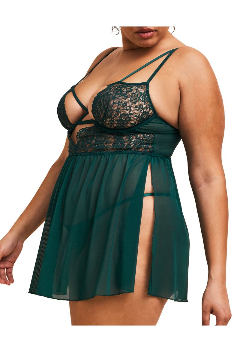 Rae Unlined Babydoll & G-String Set Lingerie, Alternate, color, medium green