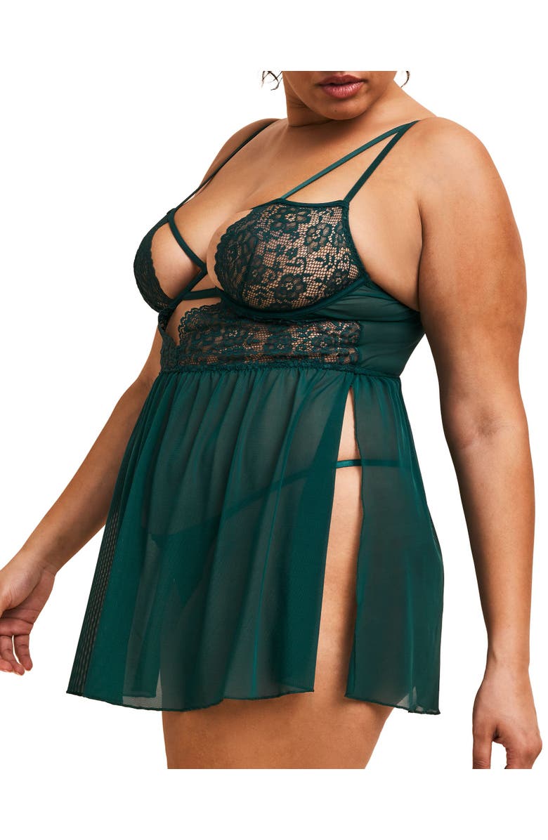 Adore Me Rae Unlined Babydoll & G-String Set Lingerie, Alternate, color, Medium Green