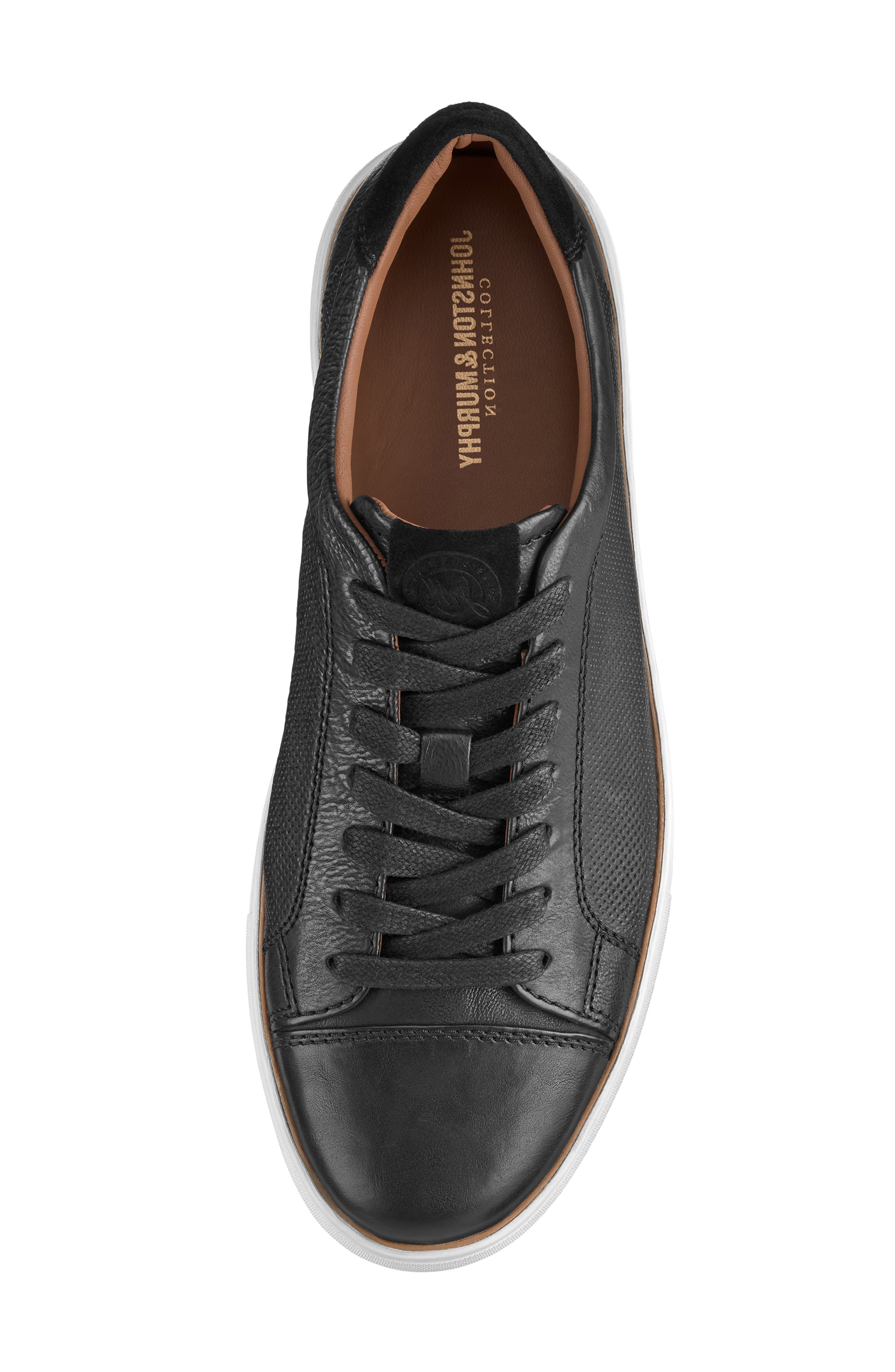 Johnston & Murphy Luther Perforated Leather Low Top Sneaker, Alternate, color, Black Italian Full Grain