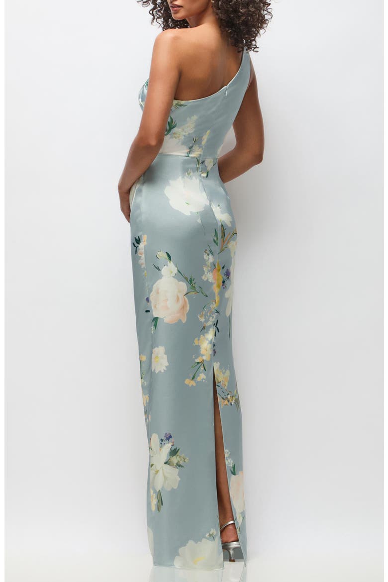 Malin Floral One-Shoulder Satin Charmeuse Gown, Alternate, color, MIST MULTI