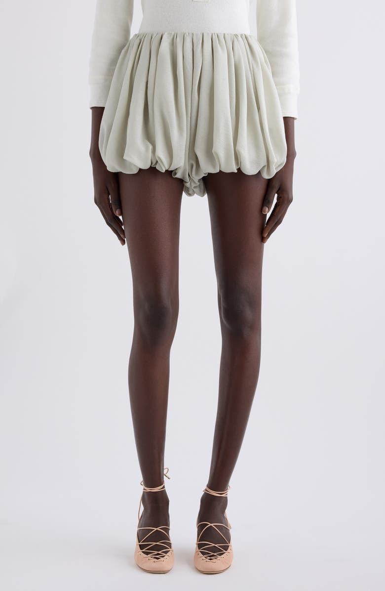 Chloé Flowy Bubble Silk & Wool Shorts, Main, color, Clear Green