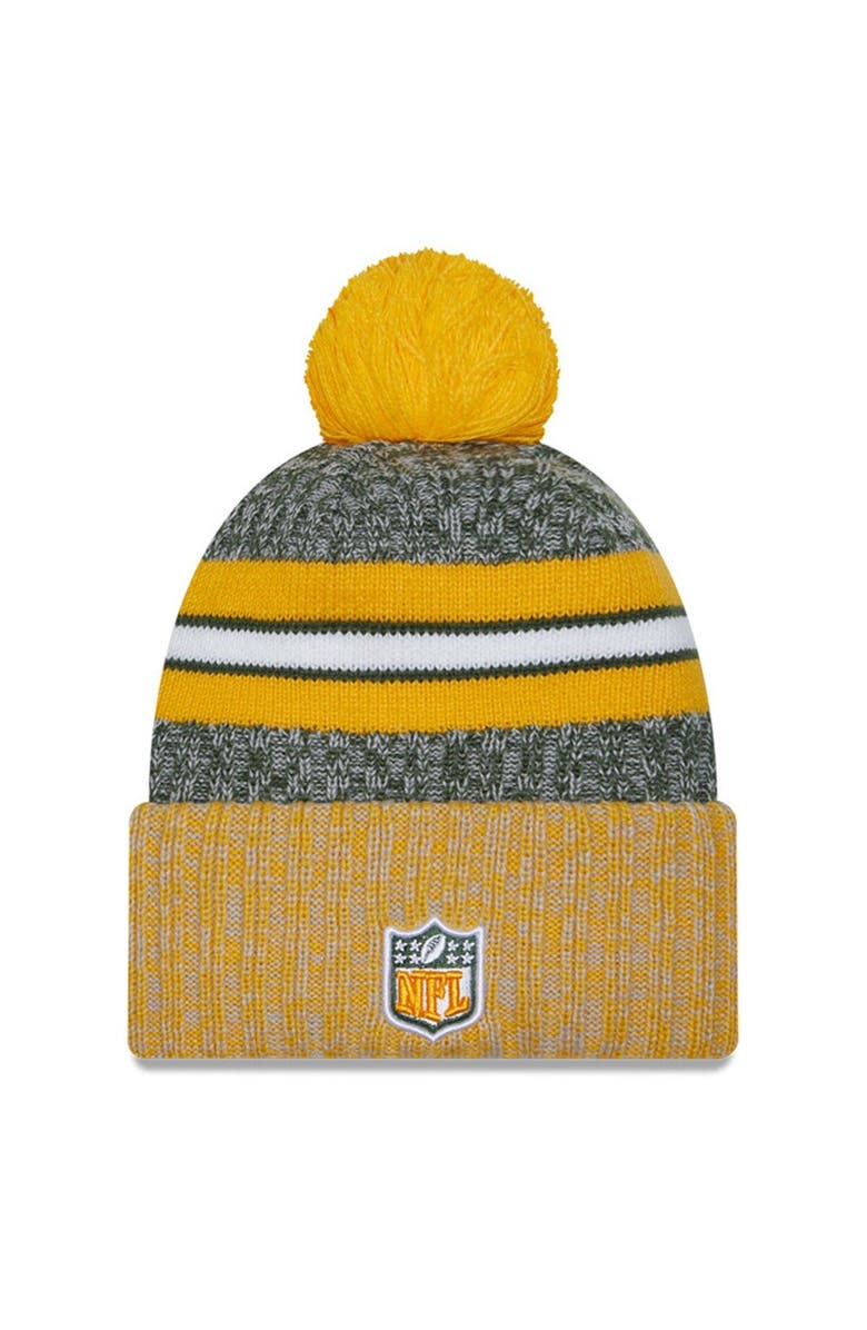 New Era Men's New Era  Green/Yellow Green Bay Packers 2023 Sideline Sport Cuffed Pom Knit Hat, Alternate, color, 