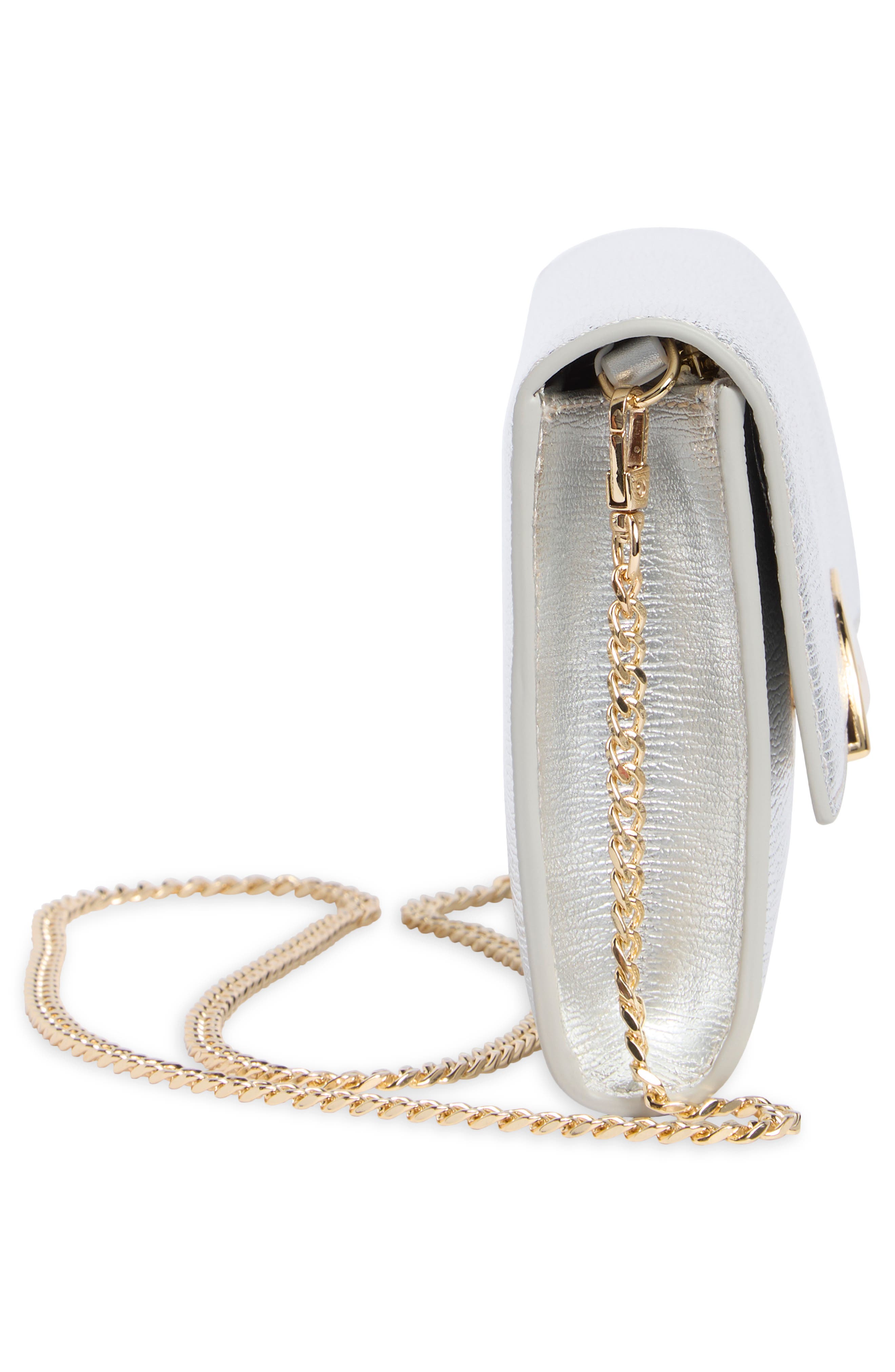 Luna Metallic Leather Crossbody Bag, Alternate, color, SILVER