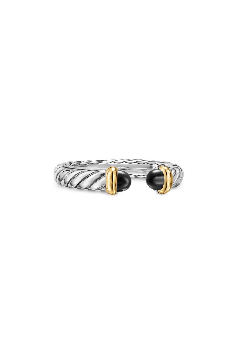 Petite Cable Open Ring in Sterling Silver with 14K Yellow Gold, 3.4mm, Alternate, color, BLACK ONYX