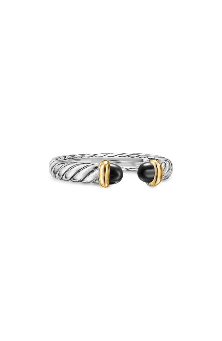 David Yurman Petite Cable Open Ring in Sterling Silver with 14K Yellow Gold, 3.4mm, Alternate, color, Black Onyx