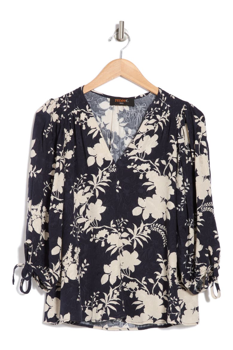 Jacquard Floral Top, Alternate, color, NAVY