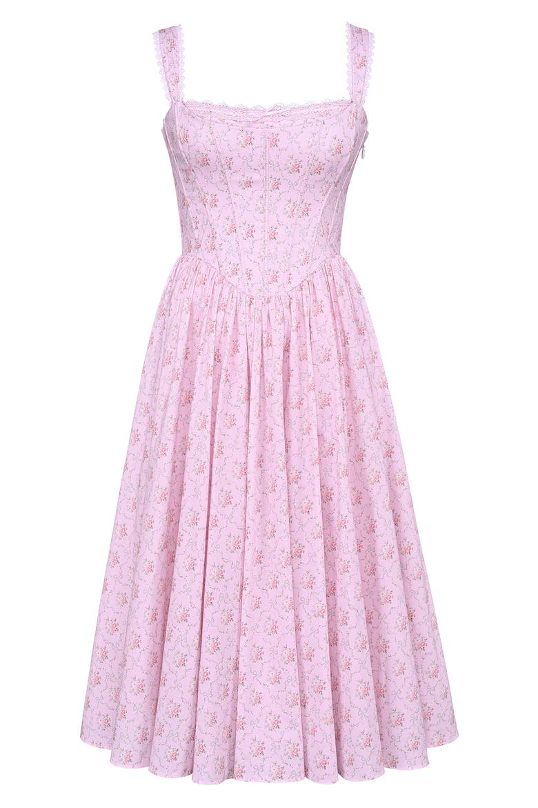 Amara Floral Print Midi Dress, Alternate, color, ROSE PINK