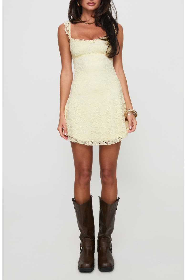 Beacall Lace Overlay Minidress, Main, color, LEMON