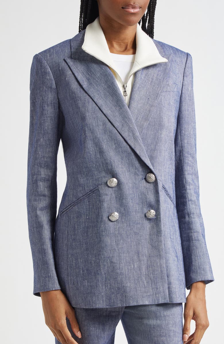 Veronica Beard Dale Linen Blend Dickey Jacket, Alternate, color, Blue Melange