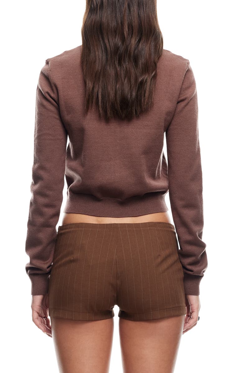 LIONESS Awakening Crop Polo Cardigan, Alternate, color, Chestnut Plain