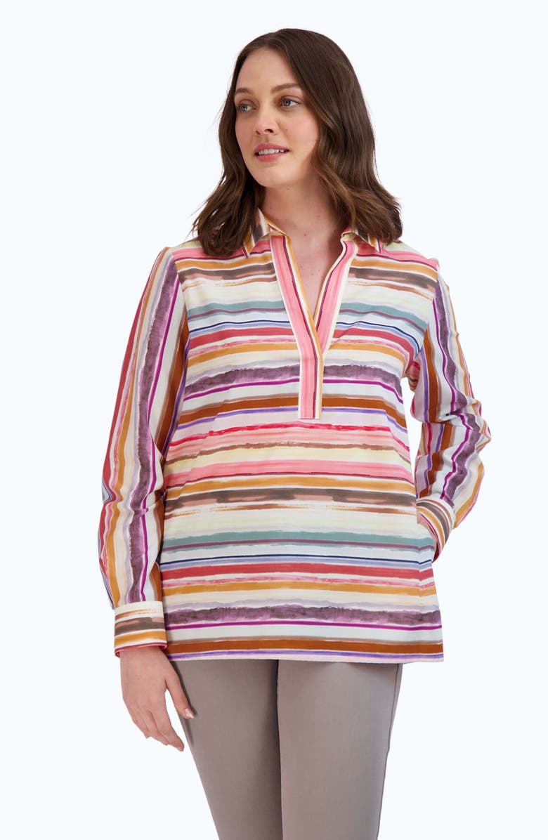 Foxcroft Sophia Watercolor Stripe Cotton Popover Tunic, Alternate, color, Multi Stripe