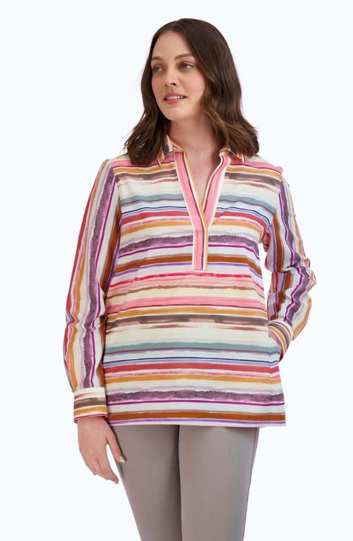 FOXCROFT FOXCROFT SOPHIA WATERCOLOR STRIPE COTTON POPOVER TUNIC