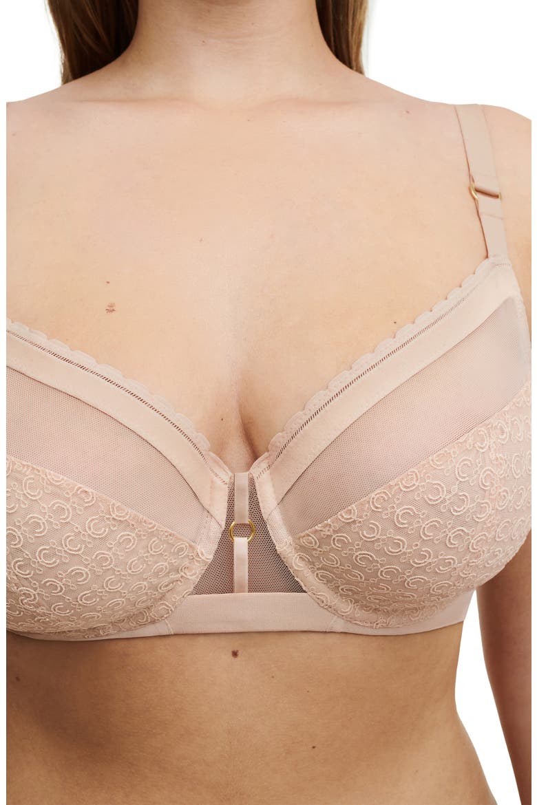 Monogram Underwire Unlined Plunge Bra, Alternate, color, BEIGE BLUSH